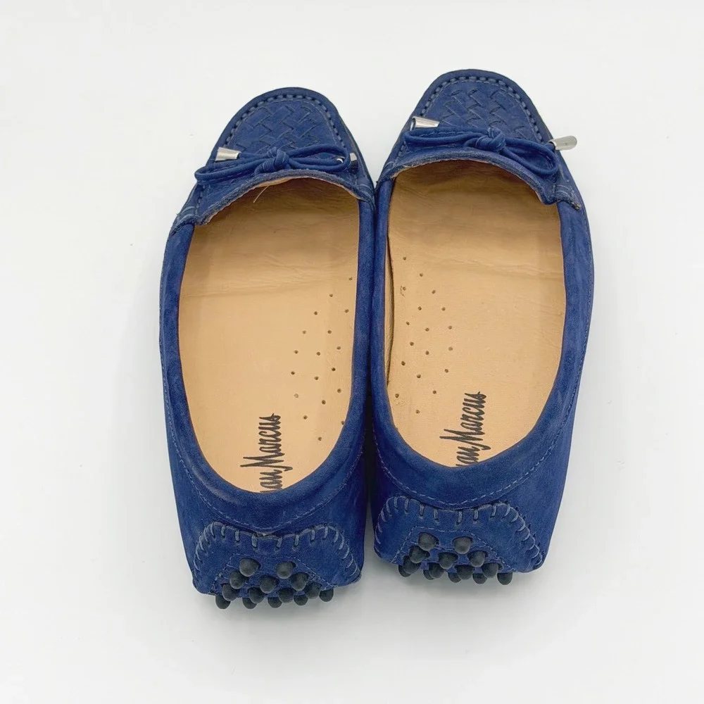 Neiman‎ Marcus Womens Size 6.5B Blue Suede Loafer Driving Moccasins Shoes Casual